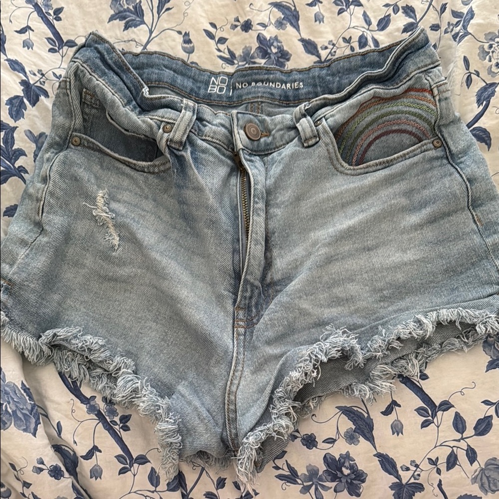 No Boundaries Blue Jean Shorts Distressed High-Waisted